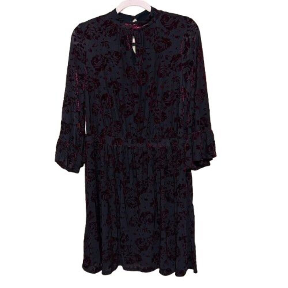 ModCloth Floral Velvet Burnout Dress 1X Dark Red Black Fairy Grunge Whimsygoth